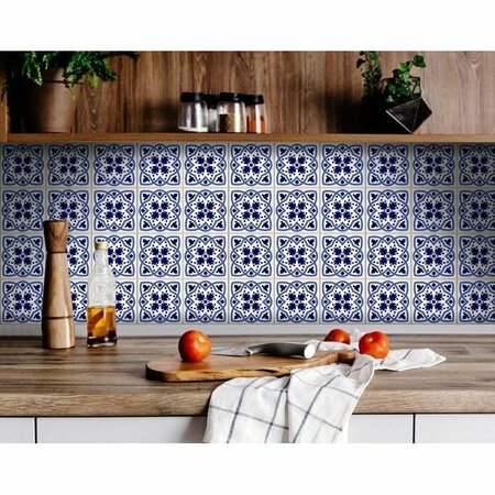 HOMEROOTS 5 x 5 in. Blue & White Mosaic Peel & Stick Removable Tiles 399826